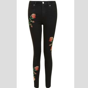 Topshop Embroidered Black Jamie Jeans